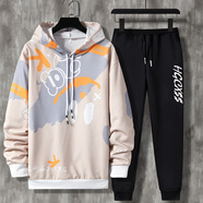 宗獅猴 (上衣+褲子）男款短袖短褲夏天套裝男生籃球服夏季韓版全套衣服 卡其色連帽 2XL