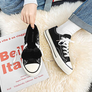 木子勝帆布鞋男 新品經(jīng)典低幫休閑鞋夏季透氣運動(dòng)板鞋情侶百搭大碼鞋子 DC621加絨黑色 38