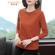 梵喬希品牌定制長(cháng)袖t恤女寬松春季新款棉質(zhì)內搭中年休閑打底衫女式上衣 橘色 XL