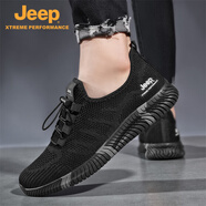 Jeep吉普休閑鞋男鞋春夏季鏤空透氣網(wǎng)面鞋情侶跑步運動(dòng)鞋軟底戶(hù)外鞋子 黑色 39