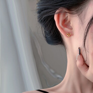 GOLDO JEWELRYS999足銀愛(ài)心耳釘螺絲耳環(huán)睡覺(jué)不用摘養耳洞輕奢鏤空心形耳飾 愛(ài)心螺絲耳釘-白金色 足銀