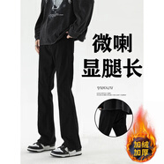趣米樂(lè )美式vibe牛仔褲男春秋季修身直筒顯腿長(cháng)褲子男高街潮牌休閑微喇褲 黑色【加絨】 M 【建議90-110斤】