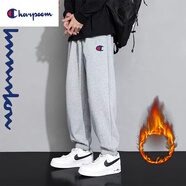 冠軍涂鴉青年衛褲大碼寬松休閑運動(dòng)春秋夏純棉直筒束腳褲潮牌 灰色 松緊褲腳小標 加絨 M 100-120斤穿