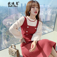 歐迪惠（Oudihui）針織連衣裙女裝2025年秋季新款韓版氣質(zhì)顯瘦小香風(fēng)毛衣裙子女顯瘦 玫紅色 M