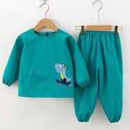 寶寶秋冬分體罩衣罩褲男女寶全身防水防臟護衣兒童非連體寬松爬衣 綠色滑板恐龍 90碼（建議85-100cm）