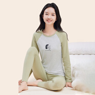 雅鹿少女秋衣秋褲女純棉套裝初中高中生抗菌保暖內(nèi)衣女大童棉毛衫秋冬 果綠-女孩（7A抑菌保暖親膚） XL （建議95-110斤）