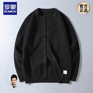 羅蒙（ROMON）秋冬季新款針織衫開衫外套男士毛衣夾克純色韓版外穿棒球圓領(lǐng)大碼 黑色 2XL 【重145斤-160斤]