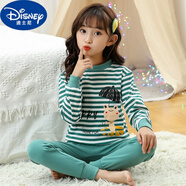 迪士尼（Disney）兒童睡衣純棉秋衣秋褲保暖內(nèi)衣套裝中小女孩子春秋長袖女童家居服 雨傘青蛙(中領(lǐng)) 120 cm 建議5-6歲