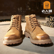 老人頭馬丁靴男冬季高幫鞋英倫風(fēng)耐磨工裝靴中幫大黃靴真皮短靴男靴 高幫款-黃棕色 39
