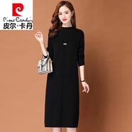 皮爾卡丹（pierre cardin）中年女連衣裙新款冬季中長款加厚毛衣打底過膝絨裙子 黑色 L