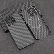 cancelcance1 磁吸芳綸凱夫拉手機(jī)殼適用蘋果iPhone13/Pro/Max碳纖維保護(hù)套半包輕薄防指紋 13pro半包橡膠圈啞黑 兼容Magsafe