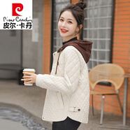 皮爾卡丹（pierre cardin）2024秋冬新款棉服女短款輕薄連帽棉衣洋氣時尚棉襖小個子上衣外套 白色 XL 建議115-135斤