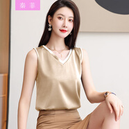 秦菲（QINFEI）坎肩無袖吊帶女夏季新款時尚寬松別致內(nèi)搭上衣外穿打底衫簡約背心 杏色 S