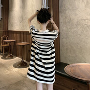 櫻欖大碼女裝連衣裙夏季胖mm200斤氣質(zhì)炸街遮肚子露背顯瘦條紋t恤裙子 圖片色 2XL 140斤-160斤