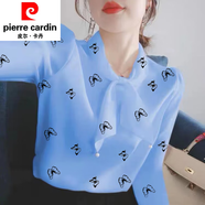 皮爾卡丹長(cháng)袖T恤襯衫女?huà)寢尨呵镅b超仙法式小眾洋氣寬松檔次遮肚女上衣女 藍色【長(cháng)袖蝴蝶】 4XL [建議150-165斤]