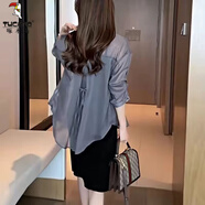 啄木鳥(niǎo)防曬襯衫女2025夏季新款小眾設(shè)計(jì)感大尺碼薄款外套襯衣雪紡上衣 灰色 XL 建議115-125斤