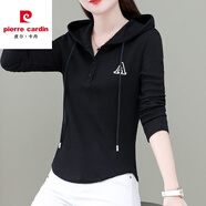 皮爾卡丹新款衛衣女連帽修身長(cháng)袖T恤2025秋冬新款韓版顯瘦時(shí)尚減齡打底衫 830黑色  L 建議100-115斤