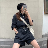 蘭威費(fèi)雷牛仔連體褲女秋長(zhǎng)褲新款式長(zhǎng)款連衣褲秋裝工裝連身衣套裝87081 9801黑收藏關(guān)注店鋪 S