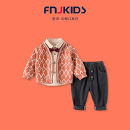 FNJ KIDS童裝男童套裝春秋2025新款洋氣休閑兒童三件套寶寶周歲禮服 男童三件套紅色 90  (建議身高80-90cm)