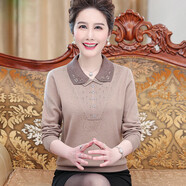 春海棠依人媽媽春秋裝新款翻領(lǐng)t恤針織衫上衣中老年時(shí)尚女寬松大碼毛衣羊毛衫外套 Y68161駝色上衣 XXXL/125(建議體重155-170斤）