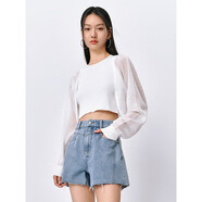 太平鳥(niǎo)女裝薄披針織開(kāi)衫女夏裝空調衫氣質(zhì)披肩式線(xiàn)開(kāi)衫 白色 L