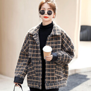 楚馨毛呢大衣女2025秋冬季新款女裝短款呢子女士韓版寬松格子毛絨外套 咖格 L (130斤-145斤)