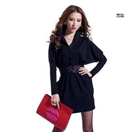 婷婉美2023春秋冬季新款連衣裙長(cháng)袖大碼女裝時(shí)尚修身包臀性感打底裙 黑色 S【送模特同款腰帶】