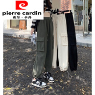 皮爾卡丹（pierre cardin）大尺碼美式復(fù)古休閑工裝褲女春秋款高腰顯瘦束腳褲胖m妹直筒闊腿 軍綠色 S 【建議80~90斤】
