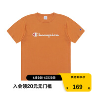 Champion夏季經(jīng)典款印花草寫LOGO圓領(lǐng)休閑運(yùn)動(dòng)T恤無性別冠軍短袖男女情侶 橘色 M