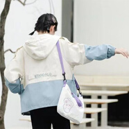 顏粉雪短外套女2025新款春夏季薄風(fēng)衣女夾克女寬松連帽工裝百搭氣質(zhì)上衣 淺藍(lán)色 L 建議105-115斤