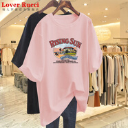 LOVER RUCCI法國(guó)夏季純棉歐貨2025新款短袖t恤女裝寬松質(zhì)感中長(zhǎng)款半袖上衣潮 粉色G1693-RISING】 2XL 建議155-175斤