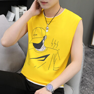 漢角  背心男夏季純棉無(wú)袖恤外穿潮流健身籃球運動(dòng)坎肩t汗衫夏裝衣服 黃色 3XL/185【150-165斤穿】