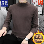 羅蒙（ROMON）2025新款男士雙面德絨半高領(lǐng)套裝青少年棉毛衫秋衣褲秋褲 德絨T恤咖色 單上衣 L 【100-120斤】