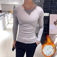 嘉曄（JIAYE）純色長(cháng)袖T恤加絨加厚體恤百搭圓領(lǐng)內衣男上衣冬季打底衫 灰色 4XL