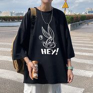 執(zhí)琴之手夏季新款冰絲七分袖T恤男潮流胖子寬松上衣服韓版休閑中袖體恤男 Q11179黑色 5XL