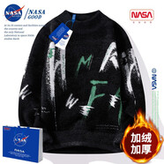 NASA GOOD男裝秋冬季新款青少年帥氣針織港風(fēng)印花毛衣上衣服保暖針織衫秋冬 NASA11黑色【加絨款】 XL