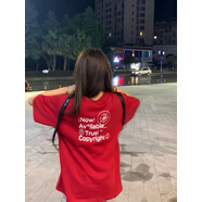 木羽村 國潮印花寬松條形碼短袖t恤女夏季高街oversize半袖設(shè)計(jì)款T恤衫 大紅色（240克100%純棉重磅） M(83—102斤）