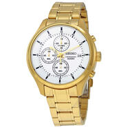SEIKOChronograph男士手表計(jì)時(shí)白色表盤金色表帶43mmSKS544 pic White White