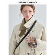 VEGA CHANG飛機扣棉衣女2025冬新款方領(lǐng)拼接菱格棉服外套ins潮 奶油米 M