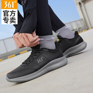 361°男鞋運動鞋男2025秋季新款皮面防水跑步鞋子黑色輕便軟底休閑跑鞋 曜石黑/石墨灰 40