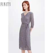 FINITY夏季新款純色洋氣連衣裙條紋收腰顯瘦寬松中長(cháng)款裙子女 灰色條紋 XL