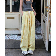 妙奕嘉褲子夏季女女褲夏天薄款2025防曬褲寬松闊腿褲長(cháng)褲山本褲休閑褲 黃色彩色波點(diǎn)多巴胺褲【無(wú)抽繩】 L 【建議110-125斤】