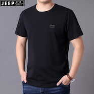 JEEP SPIRIT吉普休閑圓領短袖t恤薄夏季男士棉質(zhì)寬松開衩半袖純色體恤大碼彈 黑色 4XL (195) /112A建議190-200斤