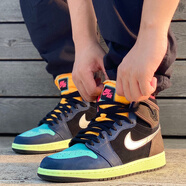 耐克（NIKE）aj1男鞋女鞋Air Jordan High1 影子黑灰 高幫復古耐磨運動(dòng)籃球鞋 575441-201/555088-201彩色拼接 42