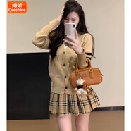 婍妡廢土風(fēng)早秋2025新款韓版辣妹長(cháng)袖針織開(kāi)衫上衣女百褶半身裙兩件套 【兩件套】開(kāi)衫+蓬蓬裙 M 86-99斤