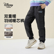 迪士尼（DISNEY）童裝男女童羽絨長褲梭織耐磨白鴨絨蓬松褲子23冬DB341ME16黑150