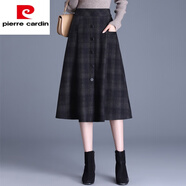 皮爾卡丹（pierre cardin）高腰顯瘦半身裙女2025新款春秋款裙子中長款垂感小個子A字裙傘裙 格子/毛呢 31/3XL 二尺四