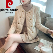 皮爾卡丹（pierre cardin）小香風(fēng)歐洲站菱格棉服女秋冬裝2023新款歐貨時(shí)尚洋氣短款棉衣外套 米白色(小香風(fēng)) XL建議115一130斤