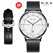 M.B.K美國品牌進(jìn)口手表男士全自動(dòng)機械表時(shí)尚簡(jiǎn)約防水商務(wù)十大男士腕表 P56AQT-黑殼白面黑網(wǎng)帶 進(jìn)口機芯