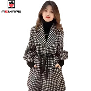 AEMAPE2025春秋季新款毛呢大衣外套女裝小香風(fēng)千鳥格百搭中長款上衣女 黑白格子  L 120-135斤